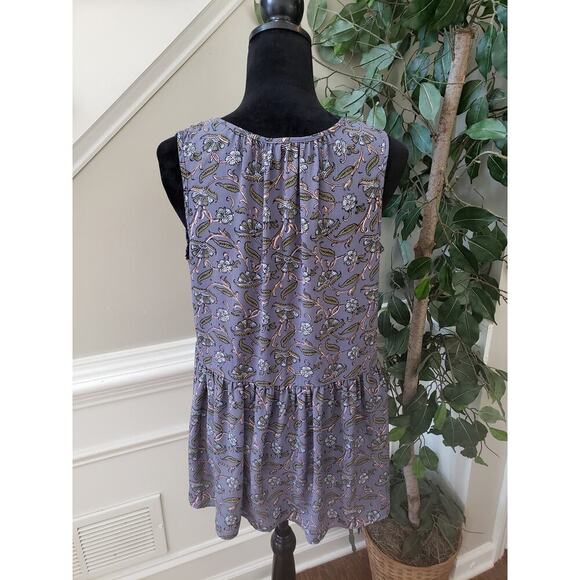 LOFT Top Blouse Womens Medium Multi Floral Ruffle Trim Sleeveless Round Neck - Picture 4 of 10